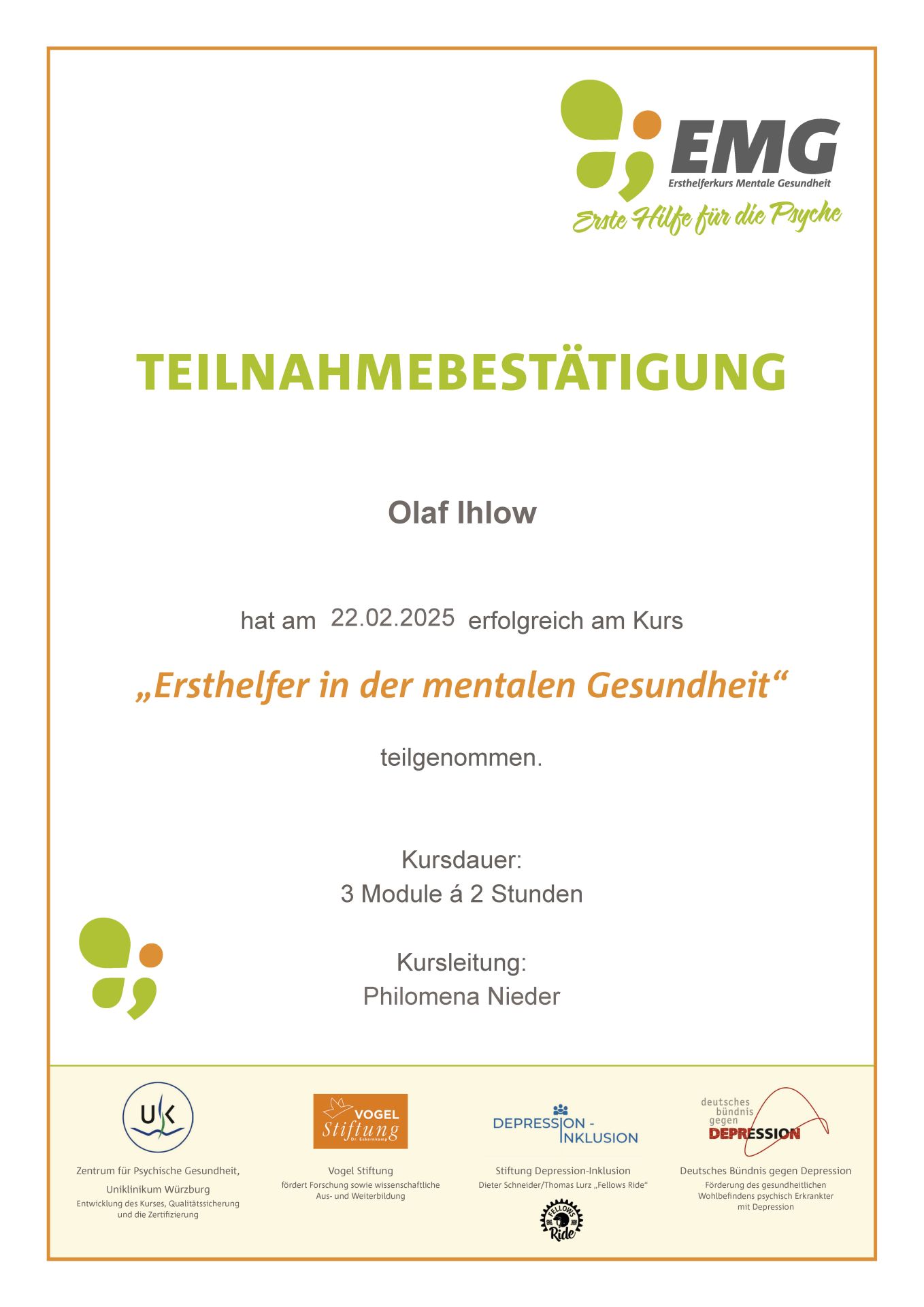 Ersthelfer Mentale Gesundheit Ihlow