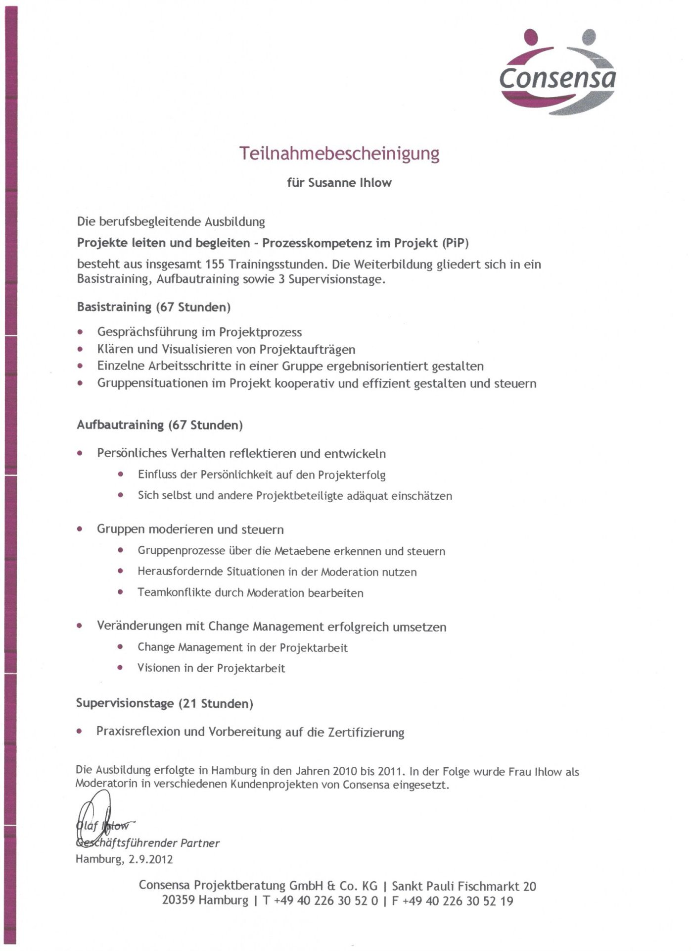 2012 Zertifikat Moderation Consensa